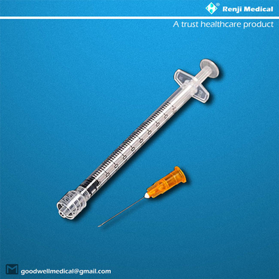 MSDS ডিসপোজেবল মেডিক্যাল কনস্যুমেবলস, 25G 1ml Luer লক সিরিঞ্জ সুই দিয়ে